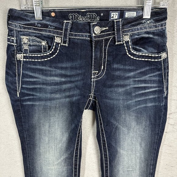 Miss Me Jeans Sz 27 Rhinestone Sequin Signature Crop Leg Blue Embroidered Bling - Picture 4 of 12